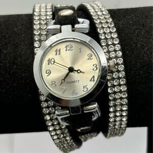 Silver & Black Rhinestone Watch
